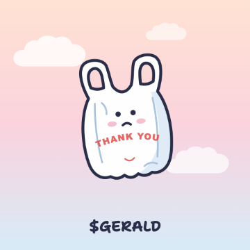 gerald floating in a pink and blue sky between clouds, with $GERALD written underneath